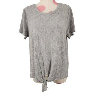 Women's Sweet Tea's by Pink Rose Gray Ribbed Tied Front Blouse Shirt XL Cropped